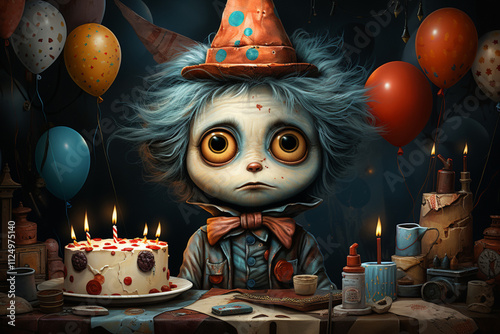 Obraz na płótnie sad man and birthday cake, cartoon style,. w salonie
