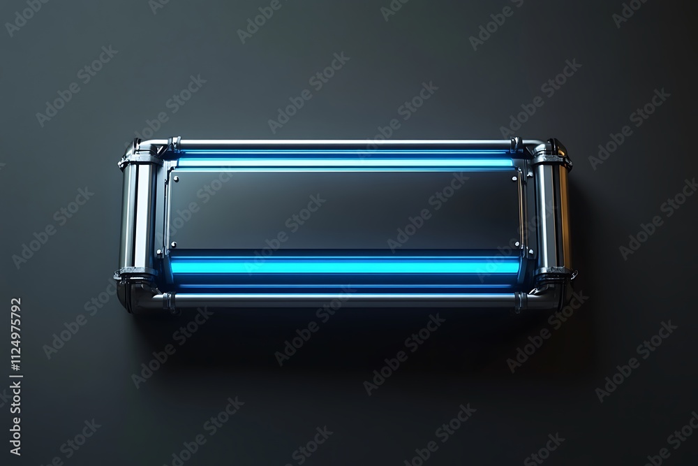 Futuristic metallic frame with blue neon light. Futuristic metallic frame with blue neon light.