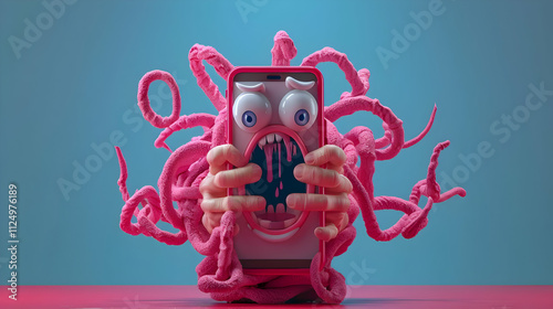 Pink 3D Phone Illustration: Surrealistic Smartphone