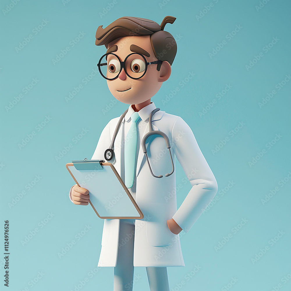 Friendly Cartoon Doctor with Round Glasses and Clipboard
Friendly Cartoon Doctor with Round Glasses and Clipboard