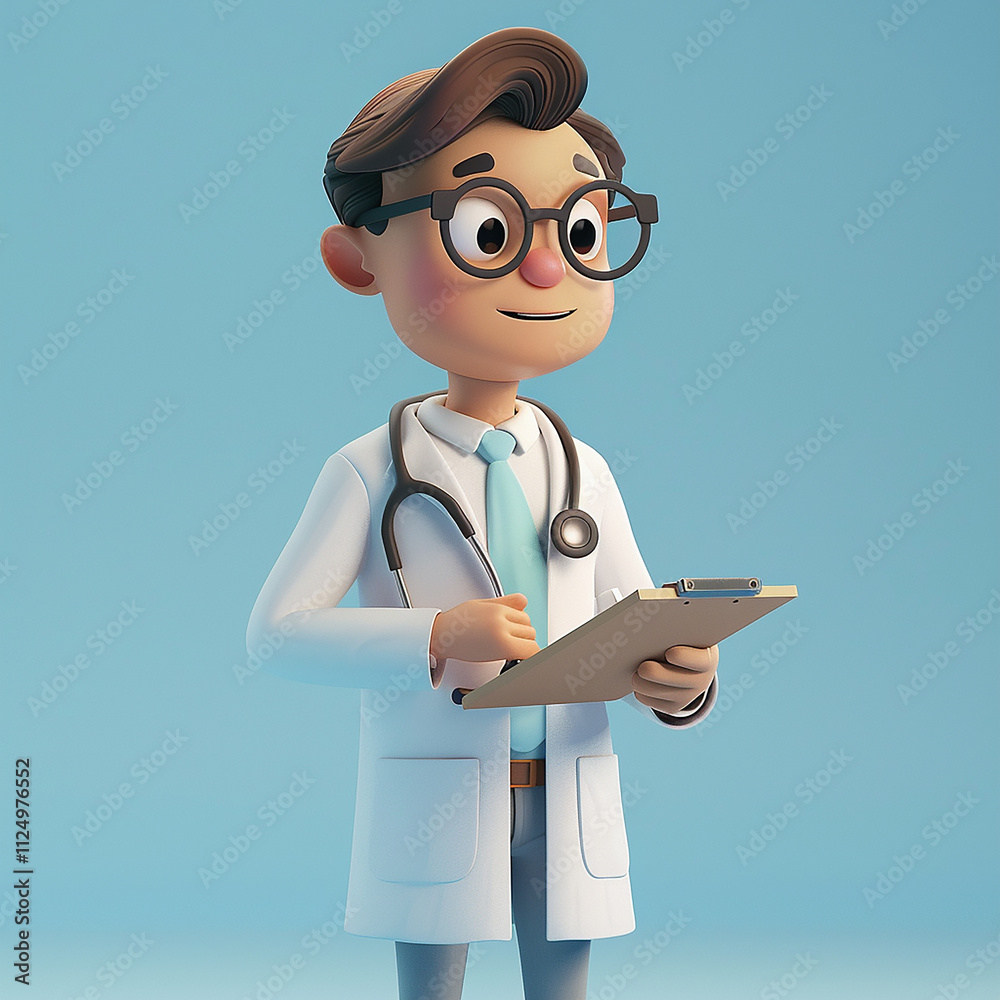 Friendly Cartoon Doctor with Round Glasses and Clipboard
Friendly Cartoon Doctor with Round Glasses and Clipboard
