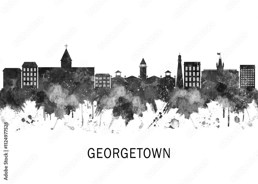 Obraz premium Georgetown Guyana Skyline BW, print poster travel art illustration urban modern downtown landmarks skyscrapers artwork architecture digital design 