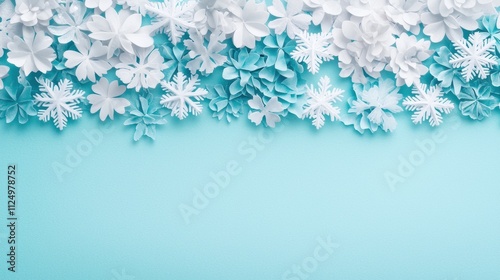A gradient background blending shades of light blue and turquoise, with scattered snowflakes adding a refreshing and icy winter touch.