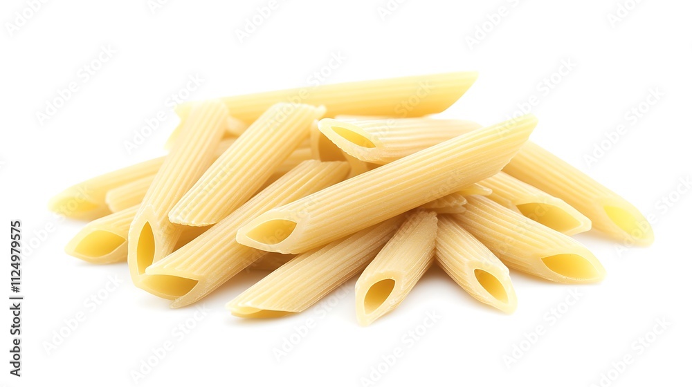 A pile of uncooked penne pasta.
A pile of uncooked penne pasta.