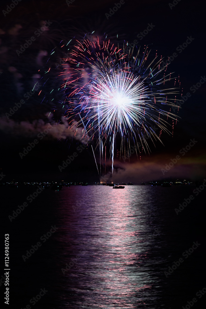 Fireworks Explode Over Lake With Boats - 4294