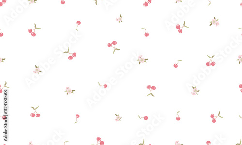 Cherries Seamless Pattern minimal stye for textile wallpaper backdrop and so on