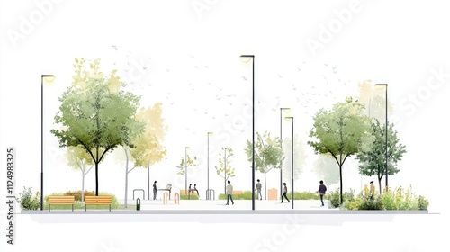 Urban park design illustration showcasing community spaces