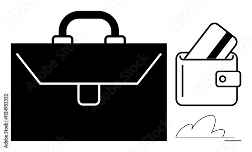 Business briefcase and wallet with inserted credit card, conveying themes of financial management, professionalism, and organization. Ideal for business topics, finance, savings, corporate settings