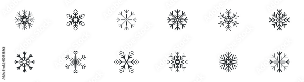 Obraz premium Snow icons set. Snowflakes icon collection. Snowflake icon. Winter elements. Frozen sign. Winter decorations elements. Vector editable line icon.