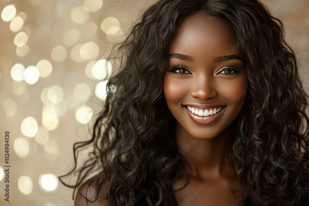 Smiling Woman with Curly Hair and Bright Background Smiling Woman with Curly Hair and Bright Background