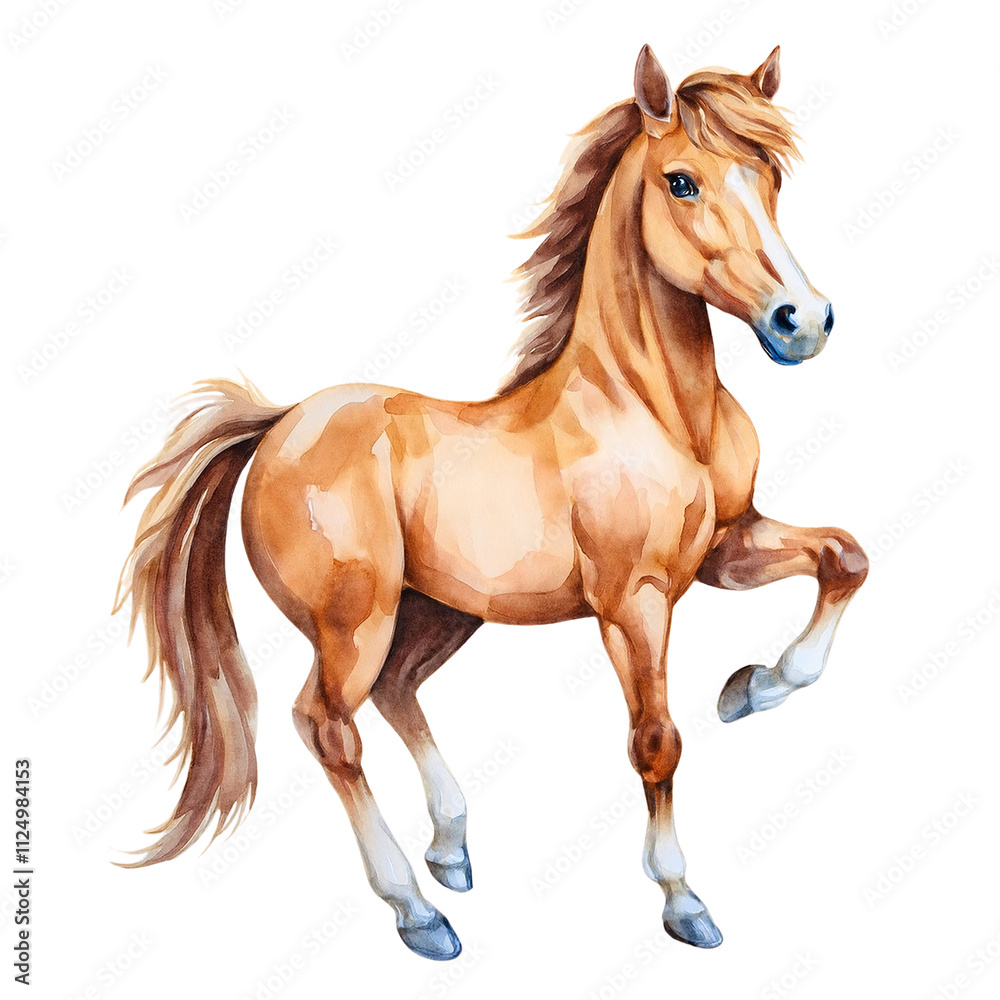 Obraz premium Beautiful Brown Horse Watercolor Painting Equestrian Art Animal Portrait