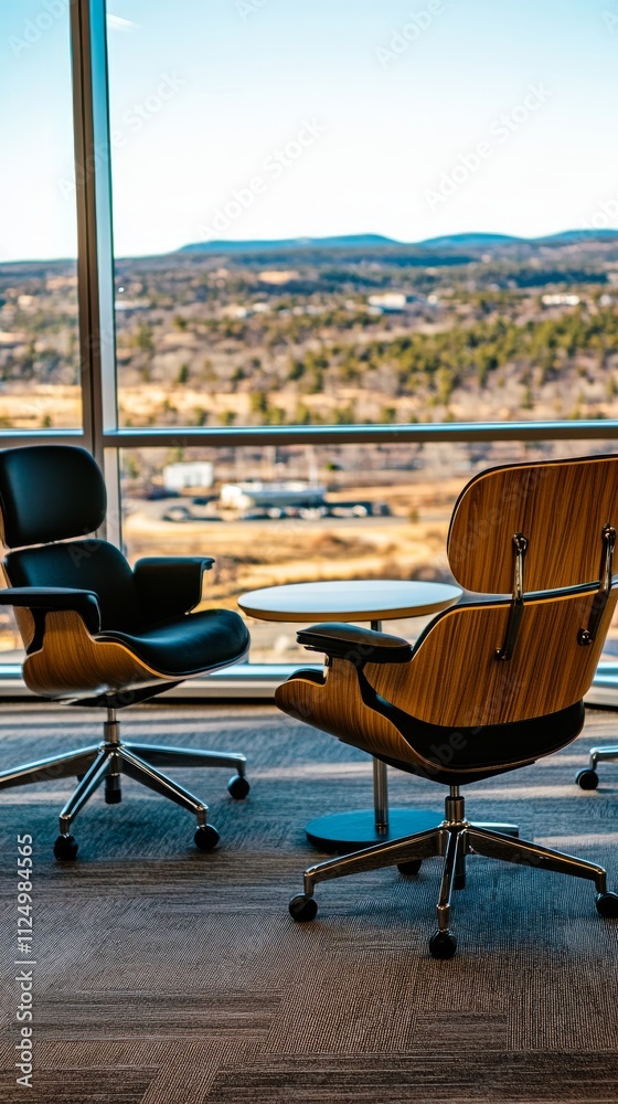 Fototapeta premium Sleek Corporate Office Chairs with Scenic View