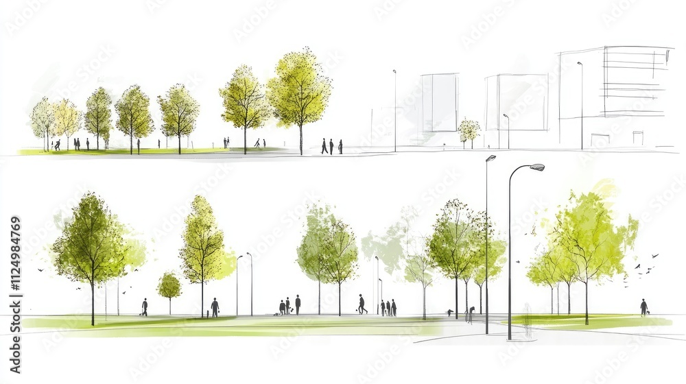 Obraz premium Urban park design illustration showcasing community spaces