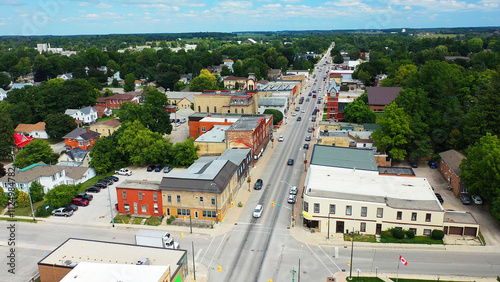 Aerial of Wingham, Ontario city center