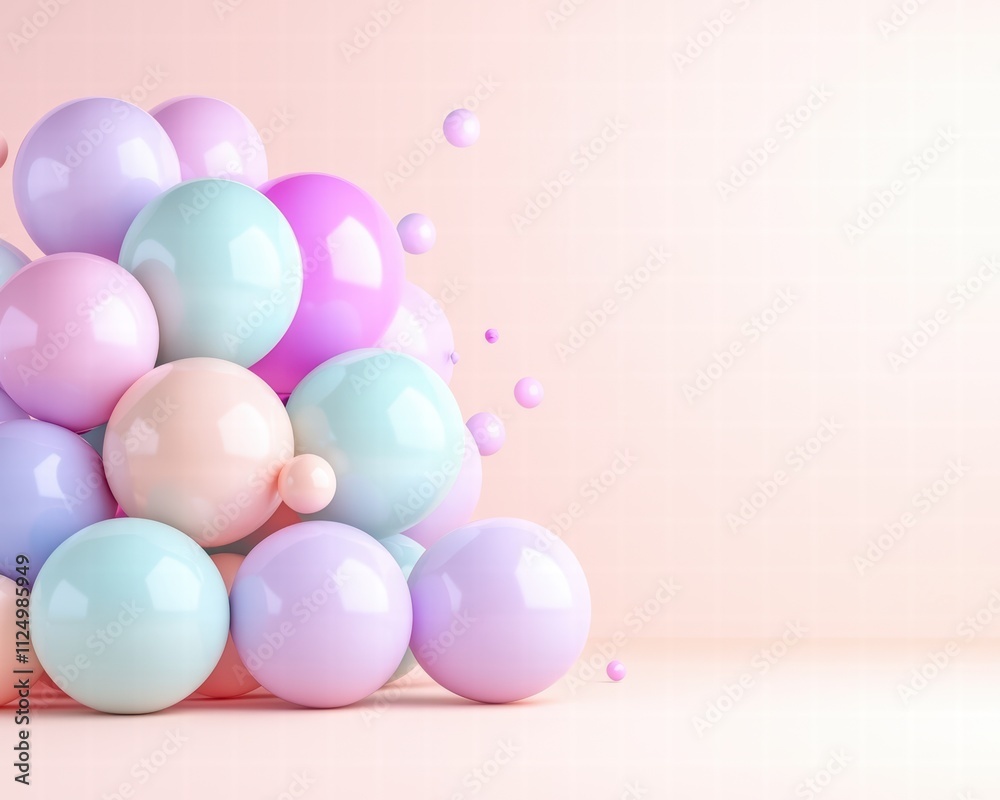 A colorful arrangement of shiny pastel spheres on a soft pink background, creating a cheerful and playful atmosphere. A colorful arrangement of shiny pastel spheres on a soft pink background, creating a cheerful and playful atmosphere.