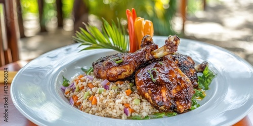 Caribbean jerk chicken  natural food detailed present