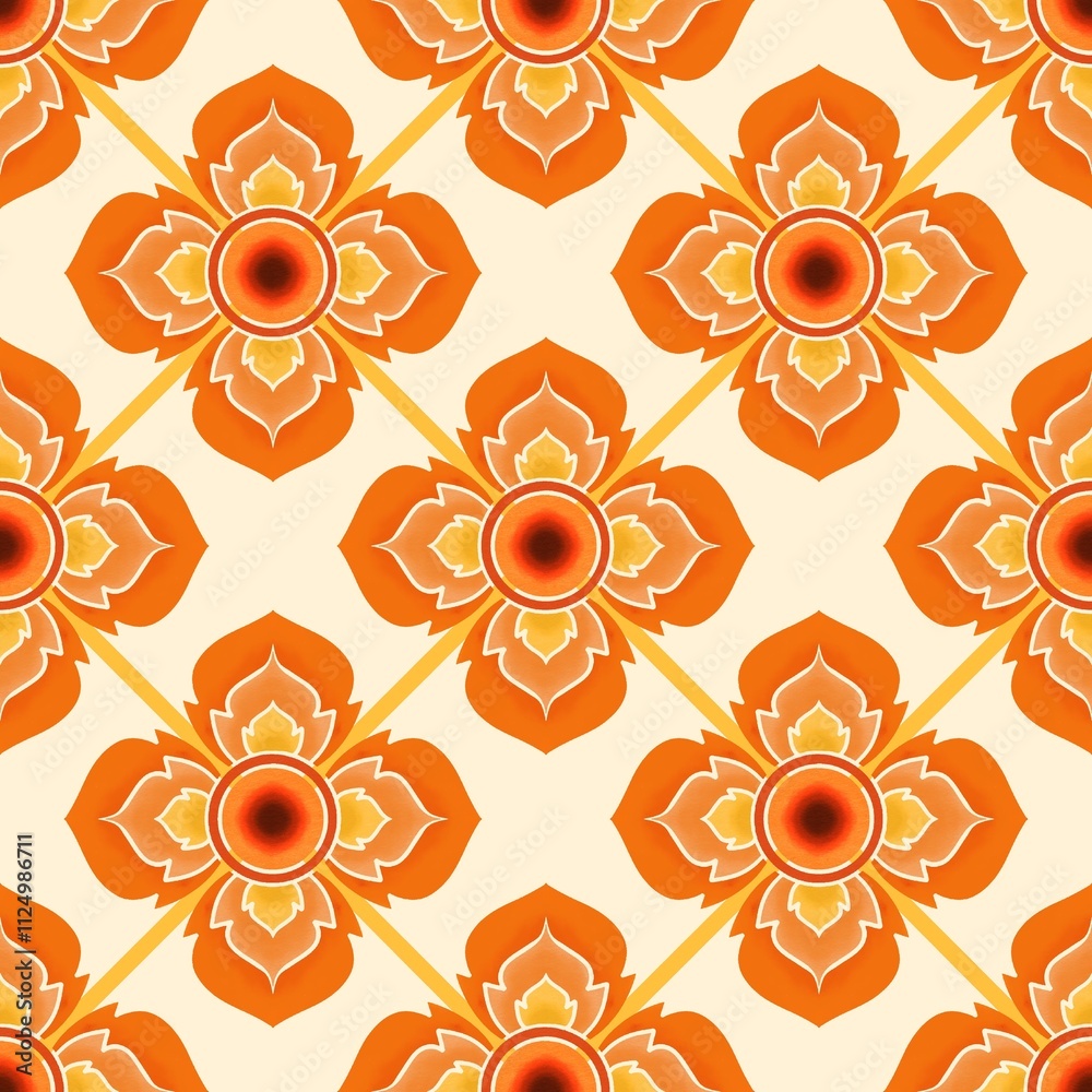 Line Thai seamless pattern on background.
