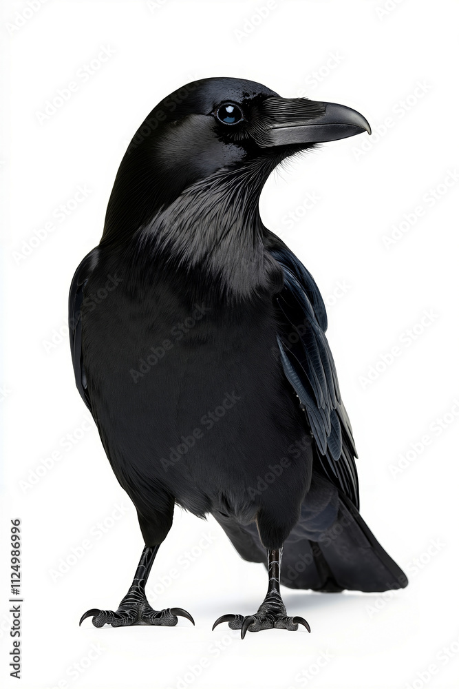 Fototapeta premium A black bird standing on a white surface