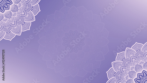 Round mandala on dreamy peach fuzz gradient background. Translucent mesh pattern in the form of a mandala. Mandala with floral patterns. New Year 2025