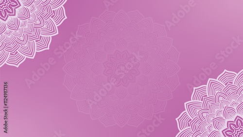 Round mandala on dreamy peach fuzz gradient background. Translucent mesh pattern in the form of a mandala. Mandala with floral patterns. New Year 2025