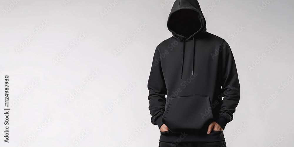 person in black suit, blank black hoodie template. Hoodie sweatshirt long sleeve, hoody for design mockup for print, isolated on white background person in black suit, blank black hoodie template. Hoodie sweatshirt long sleeve, hoody for design mockup for print, isolated on white background