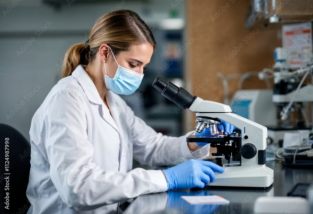 female scientist looking through microscope female scientist looking through microscope