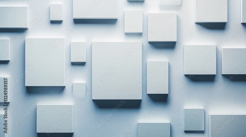 White cubes of different sizes creating an abstract pattern on a wall White cubes of different sizes creating an abstract pattern on a wall
