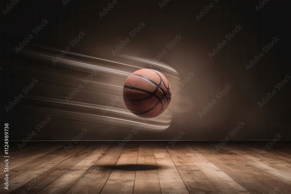 A captivating sports photograph of a basketball in mid-air, showcasing motion blur and a dramatic lighting effect A captivating sports photograph of a basketball in mid-air, showcasing motion blur and a dramatic lighting effect