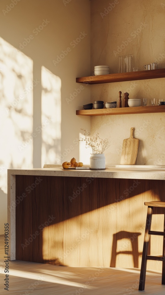 Minimalist Kitchen with Open Shelving and Natural Light