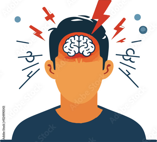 Illustration of a Migraine - Health and Medical Concept Depicting Headache Pain