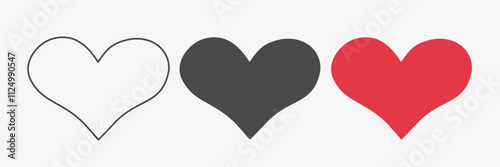 Set of hearts outline and colorful shape. Love signs collection. Passion or Romantic concept. Valentine day. Vector illustration 