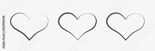 Set of outline heart. Sketch thin line shapes. Vector illustration