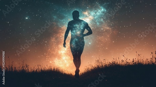 Wallpaper Mural Dynamic Athletic Male Runner Silhouette Cosmic Landscape Digital Art Ethereal Environment Side View Cosmic Energy Flow Torontodigital.ca