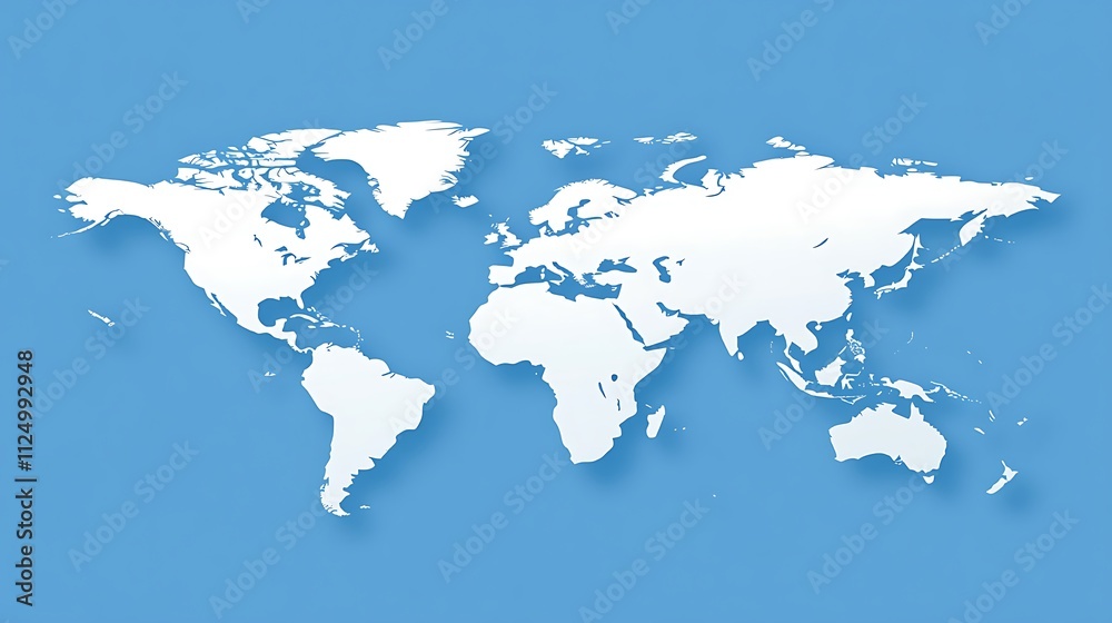 A white world map on a light blue background.
A white world map on a light blue background.