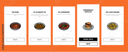 korean cuisine food asian onboarding mobile vector korea menu, noodle top meal, bibimbap rice, topokki soup, chicken, healthy, dish korean cuisine food asian illustrations
