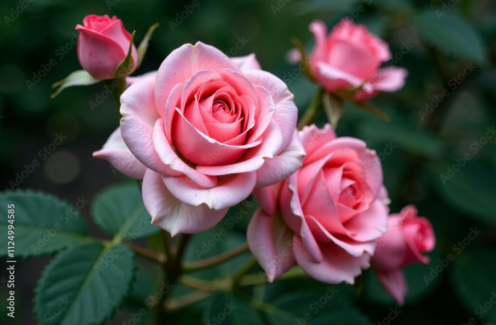 Bush large pink roses, blooming flower outside garden, close-up. AI Generative Bush large pink roses, blooming flower outside garden, close-up. AI Generative