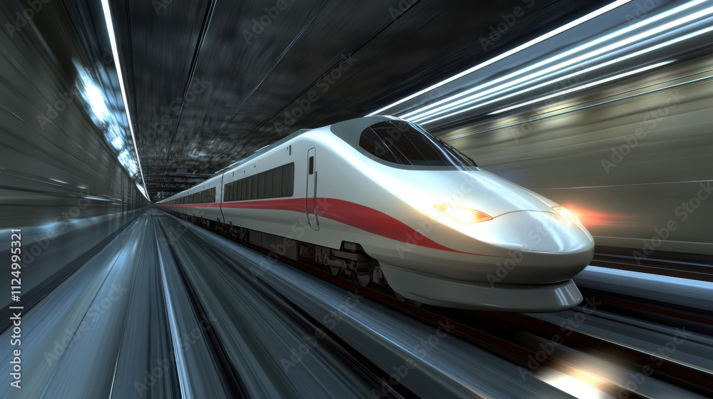 Fototapeta premium High speed train racing through tunnel, showcasing speed and technology