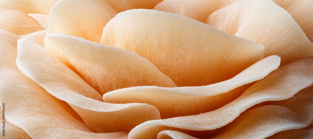 Abstract Background, Delicate Oyster Mushroom with Beautiful Wavy Petals, Peach Tones Abstract Background, Delicate Oyster Mushroom with Beautiful Wavy Petals, Peach Tones