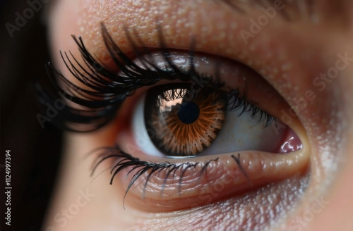 Female eye close-up of Mocha Mousse color.