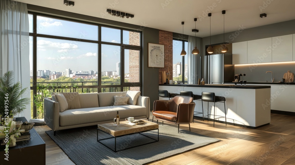 A well-lit, budget-friendly apartment interior with essential but stylish furniture. A well-lit, budget-friendly apartment interior with essential but stylish furniture.