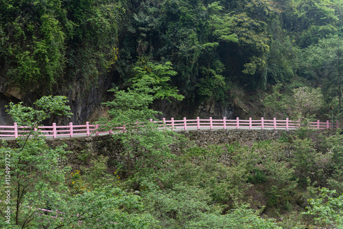 The guardrail of Yaojiagou Cherry Blossom Valley Highway, Pengzhou, Sichuan, China photo