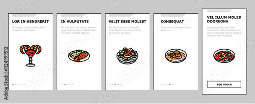 sea cuisine italian cook greece onboarding mobile vector food seafood, chef sea, fish bbq, greek dish, salmon restaurant, frozen, culinary sea cuisine italian cook greece illustrations