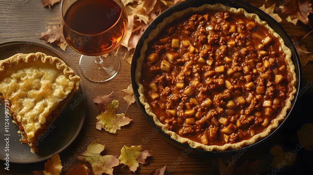 Vindaloo showcases a rich, aromatic dish bursting with flavor, complemented by a creamy pie and a glass of amber beverage, all set against a rustic autumn backdrop. Vindaloo showcases a rich, aromatic dish bursting with flavor, complemented by a creamy pie and a glass of amber beverage, all set against a rustic autumn backdrop.