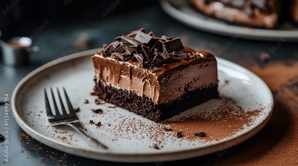 Decadent Chocolate Cake Slice on Plate Decadent Chocolate Cake Slice on Plate