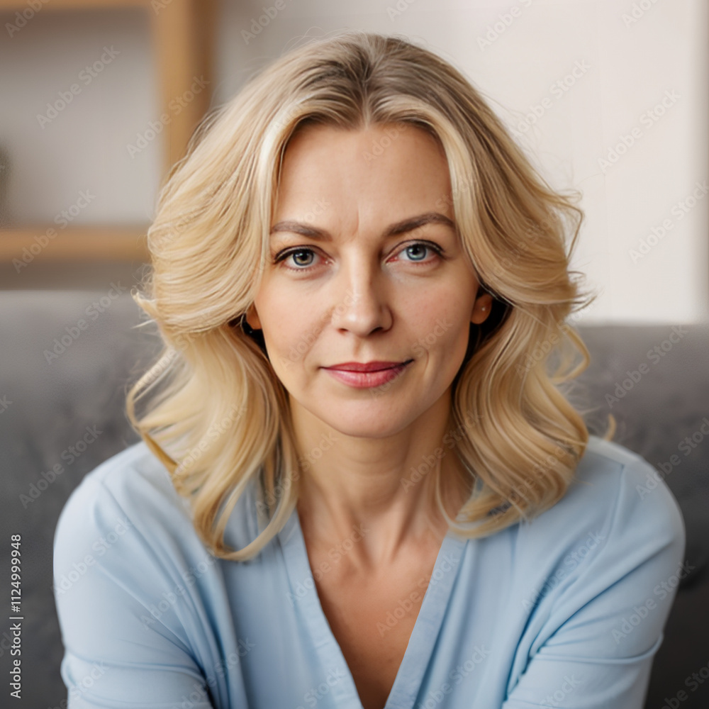 Naklejka premium Head shot portrait pretty blonde woman looking at camera