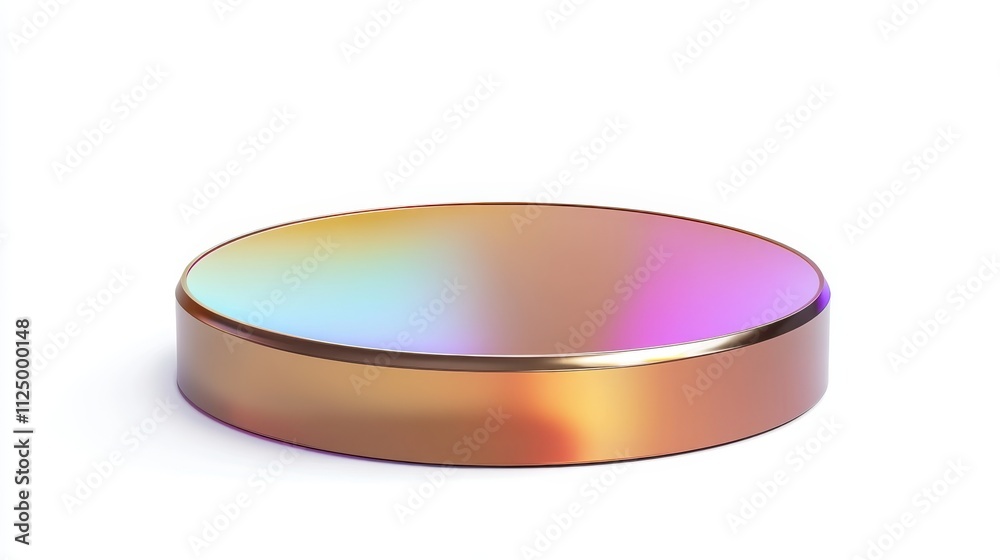 A sleek bronze podium with iridescent holographic reflections, isolated on white for modern design purposes and text integration. A sleek bronze podium with iridescent holographic reflections, isolated on white for modern design purposes and text integration.