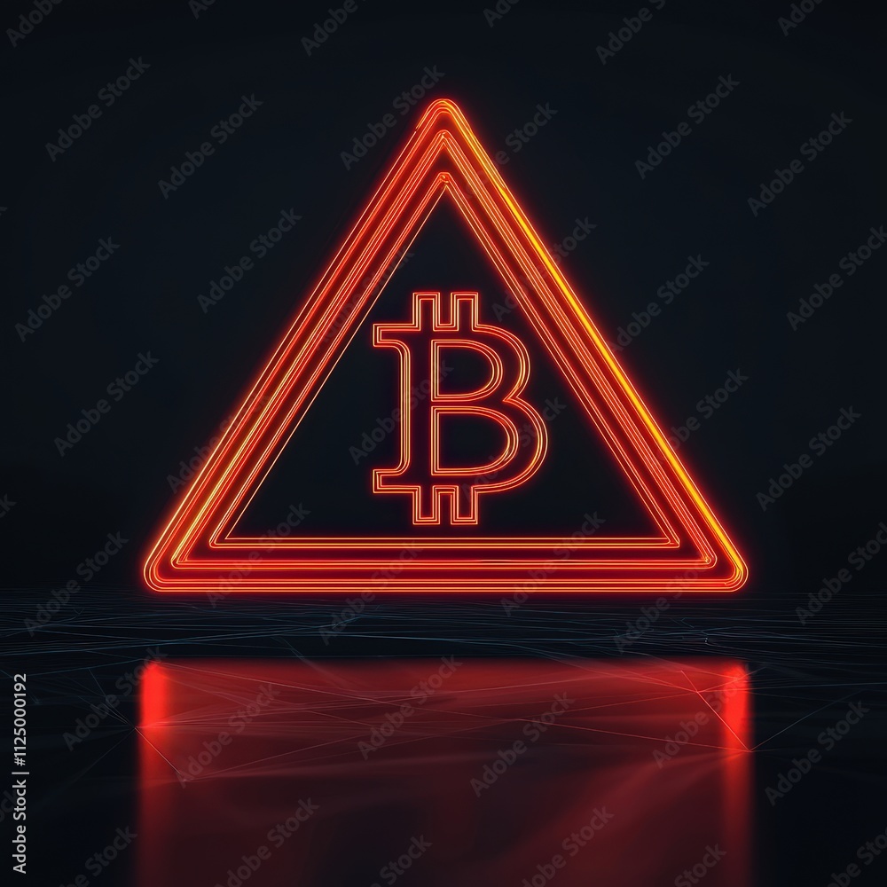 A Bitcoin symbol with a red warning triangle hovering over it. A Bitcoin symbol with a red warning triangle hovering over it.