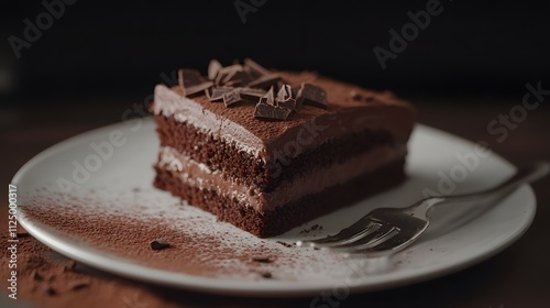 Decadent Chocolate Cake Slice on Plate