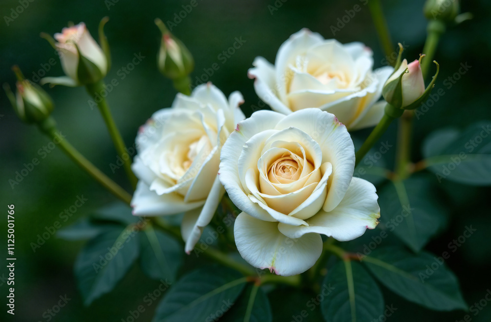Bush large white roses, blooming flower outside garden, close-up. AI Generative Bush large white roses, blooming flower outside garden, close-up. AI Generative