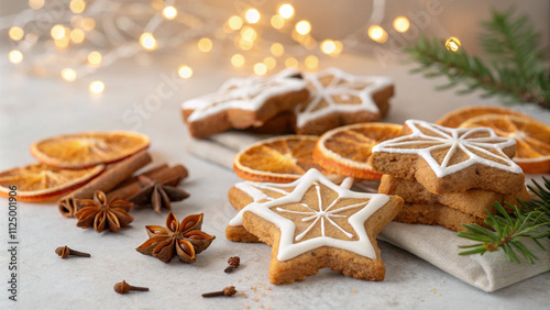 Star-shaped Gingerbread Cookies with Festive Decorations